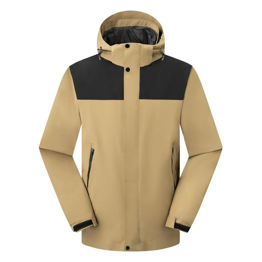 Beige and black jacket on a white background